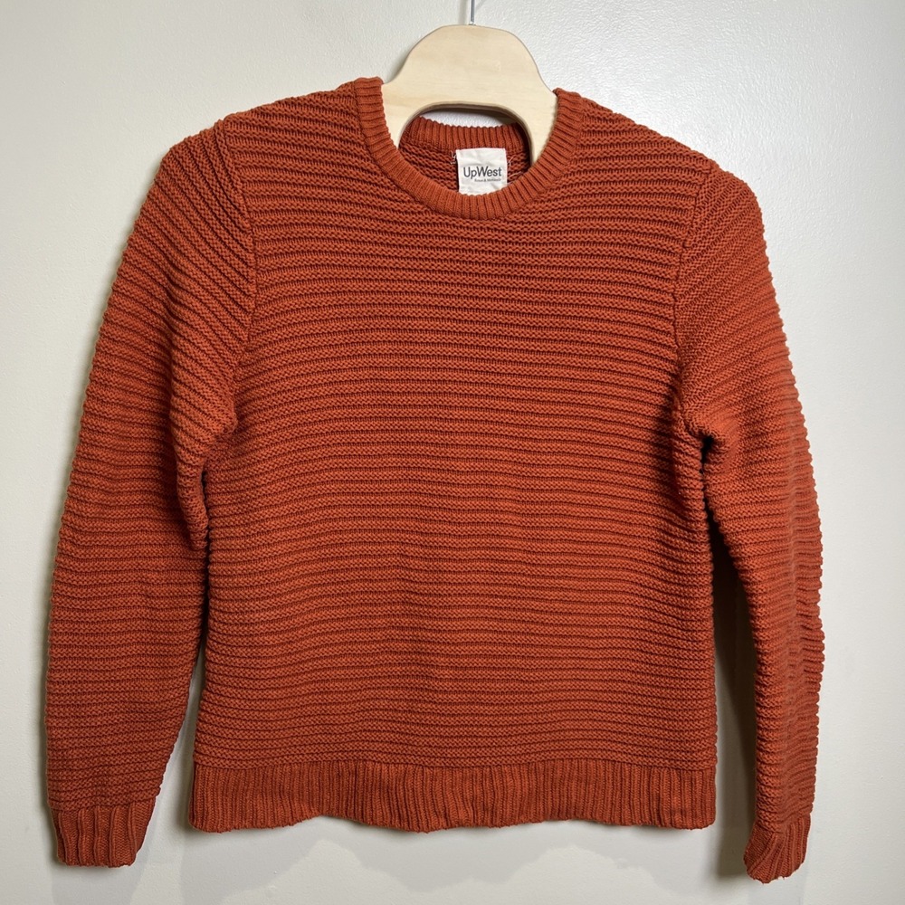 UPWEST WEEKEND CREWNECK MEN'S SWEATER Orange Ribbed Chunky Knit Size XL‎